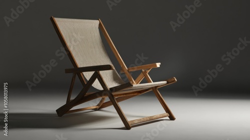 A wooden lounge chair with a mesh seat, designed for relaxation and comfort.