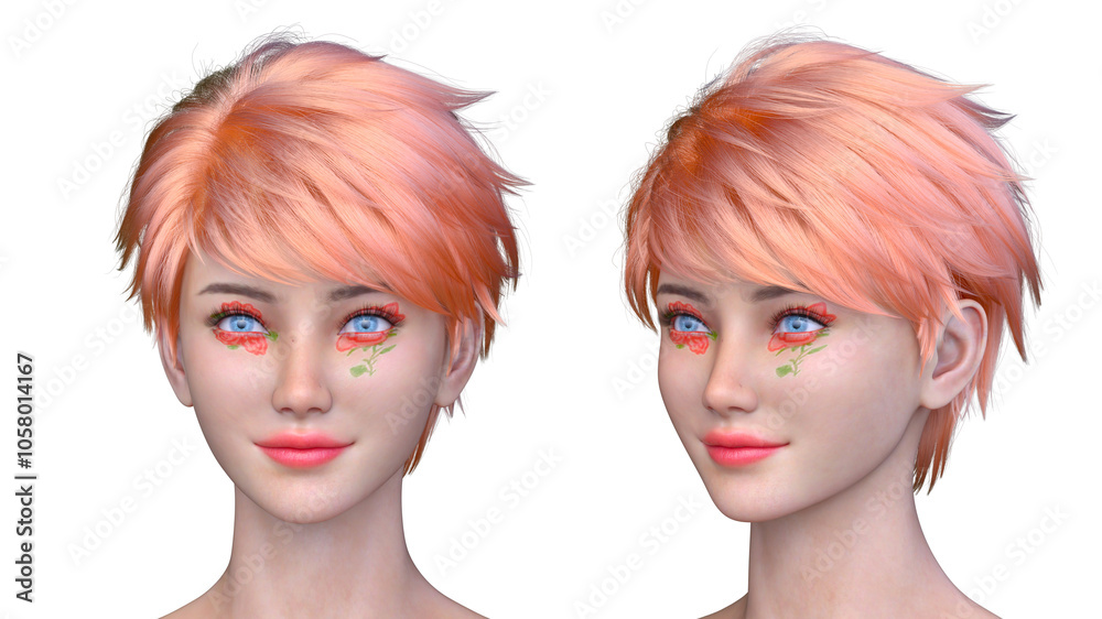 女性の顔アップ　3DCGレンダリング