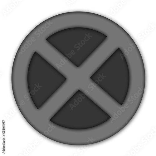 Road sign transparent png white and black color 3d rounded circle with cross symbol transparent png illustration, great for different website and print purposes