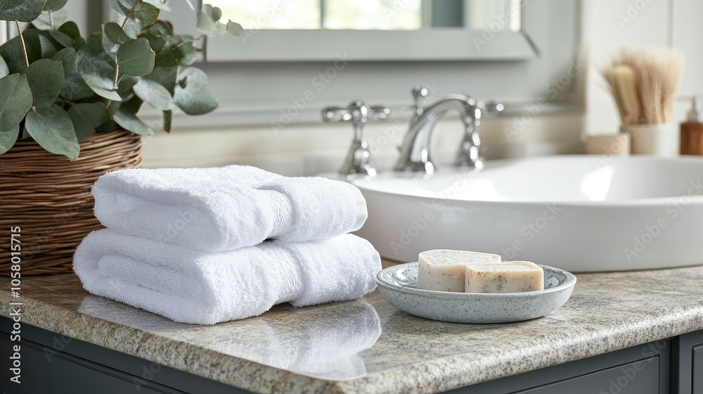 Cozy Bathroom with Soft Towels and Natural Accents Cozy Bathroom with Soft Towels and Natural Accents