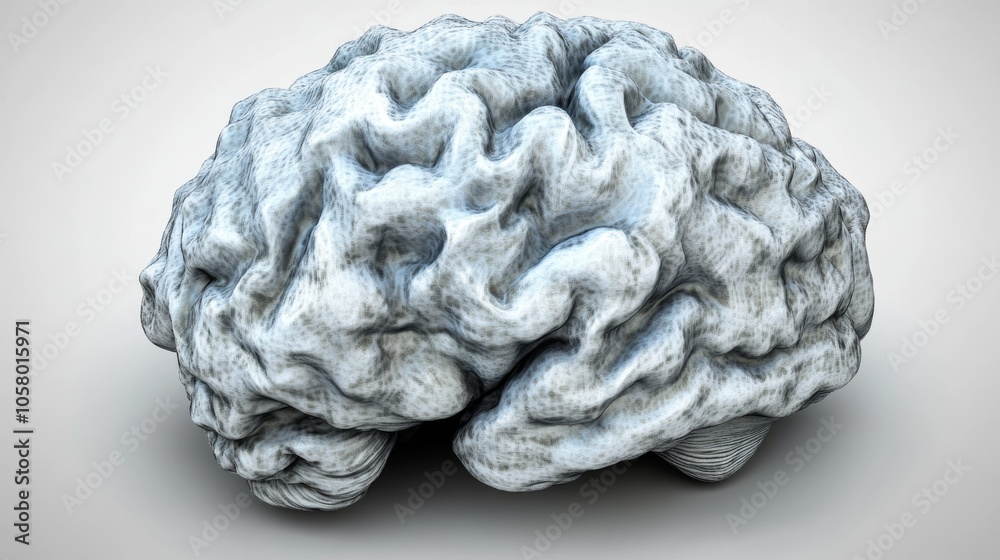 A realistic 3D rendering of a brain in gray tones, showcasing intricate textures and details, perfect for educational and artistic projects. A realistic 3D rendering of a brain in gray tones, showcasing intricate textures and details, perfect for educational and artistic projects.