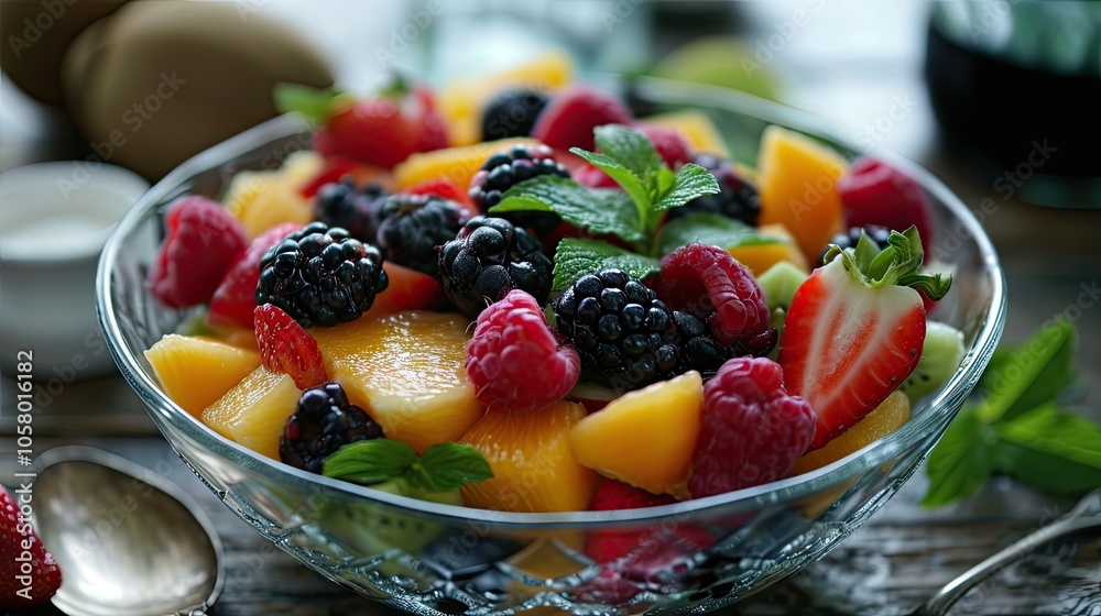 bowl of fruit salad, healthy breakfast bowl of fruit salad, healthy breakfast