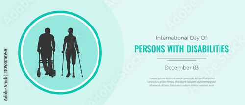 International Day of Disabled People.Vector illustration with silhouettes of man and woman on prosthetics.