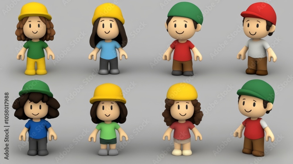 A set of colorful cartoon characters wearing hats, showcasing different styles and expressions in a playful arrangement. A set of colorful cartoon characters wearing hats, showcasing different styles and expressions in a playful arrangement.
