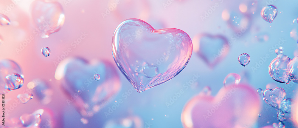 Abstract Heart Shaped Bubbles in Pink and Blue Background Abstract Heart Shaped Bubbles in Pink and Blue Background