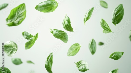 Fresh Green Leaves Floating Against a Light Background