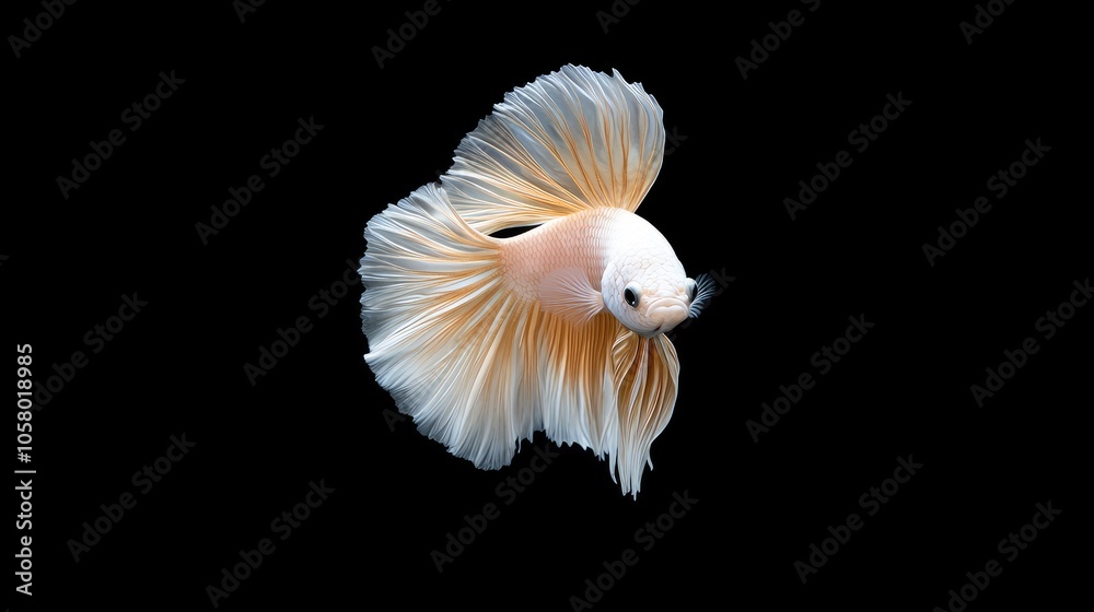 Elegant White Betta Fish in Dark Background Elegant White Betta Fish in Dark Background