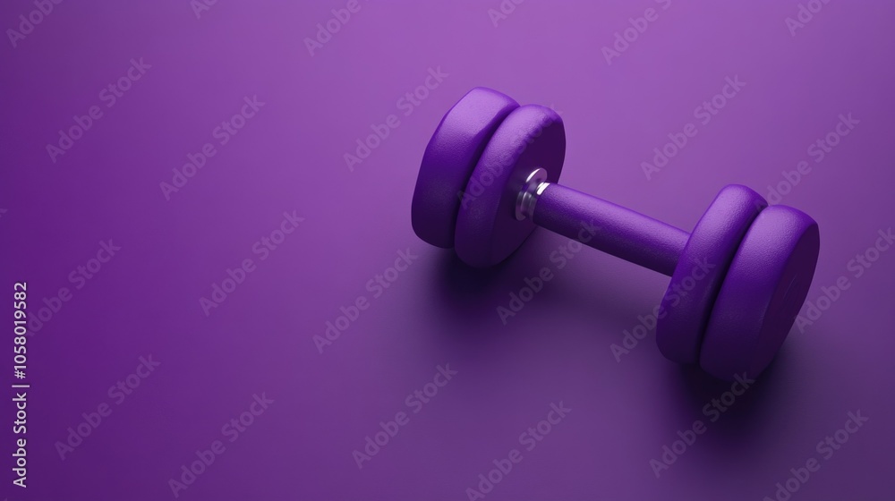 Vibrant purple dumbbell on solid background for fitness branding mockup Vibrant purple dumbbell on solid background for fitness branding mockup
