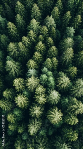 Aerial top view green forest and green trees in rural Altai, Drone photo stayle