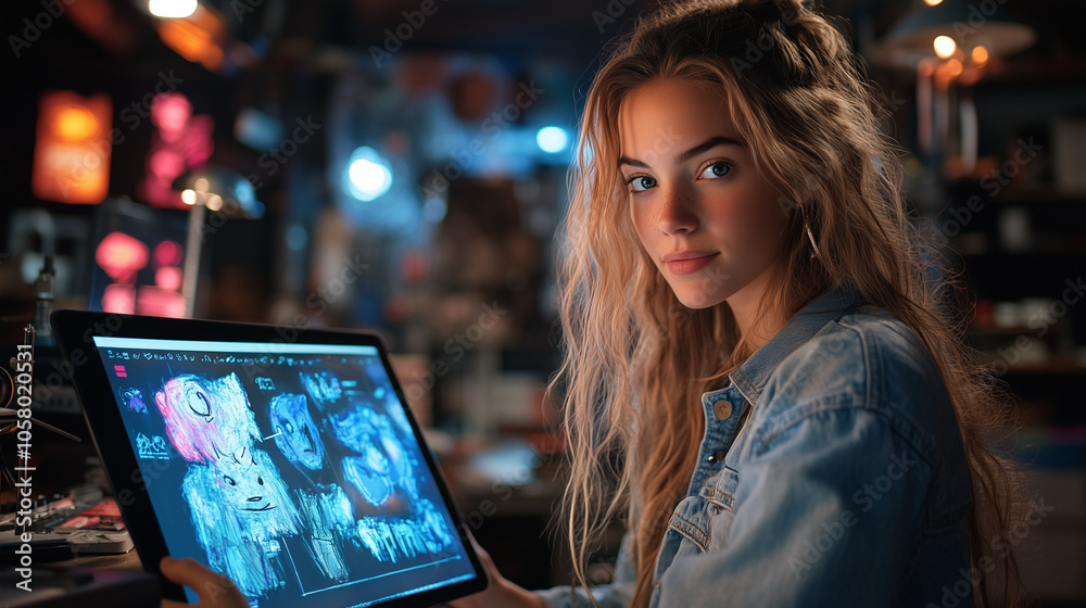Animator designing characters on a tablet, immersed in creative inspiration. Animator designing characters on a tablet, immersed in creative inspiration.
