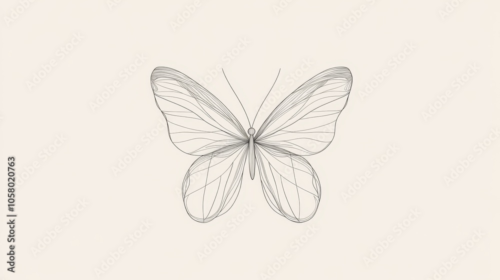 Elegant Line Art Butterfly on Soft Background Elegant Line Art Butterfly on Soft Background