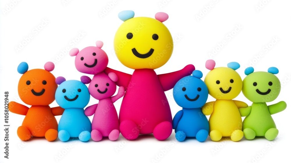A vibrant group of colorful cartoon characters with happy faces, perfect for children's themes and playful designs. A vibrant group of colorful cartoon characters with happy faces, perfect for children's themes and playful designs.