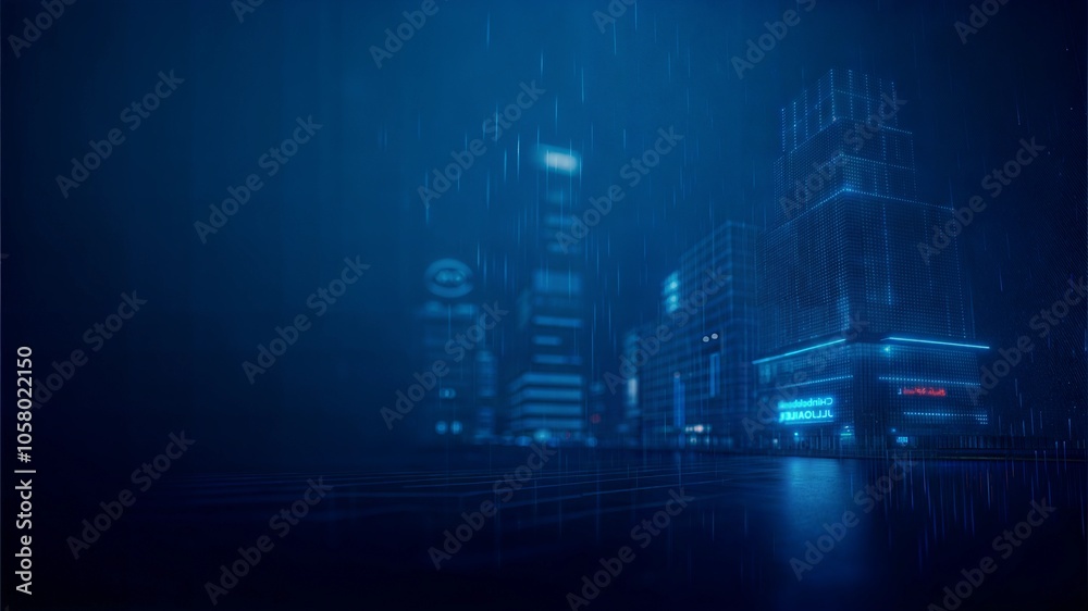Naklejka premium Futuristic Cityscape Silhouette in Neon Colors Representing Urban Dystopia with Copy Space