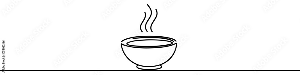 Minimalist continuous line drawing of a steaming bowl of soup, perfect for representing a warm meal. Vector illustration. Minimalist continuous line drawing of a steaming bowl of soup, perfect for representing a warm meal. Vector illustration.