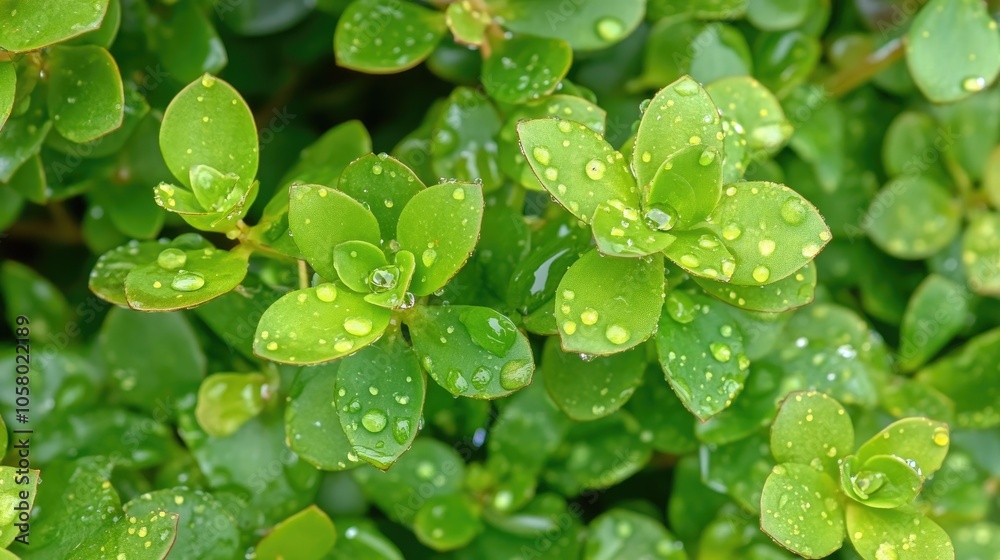 Fresh Green Leaves with Water Droplets