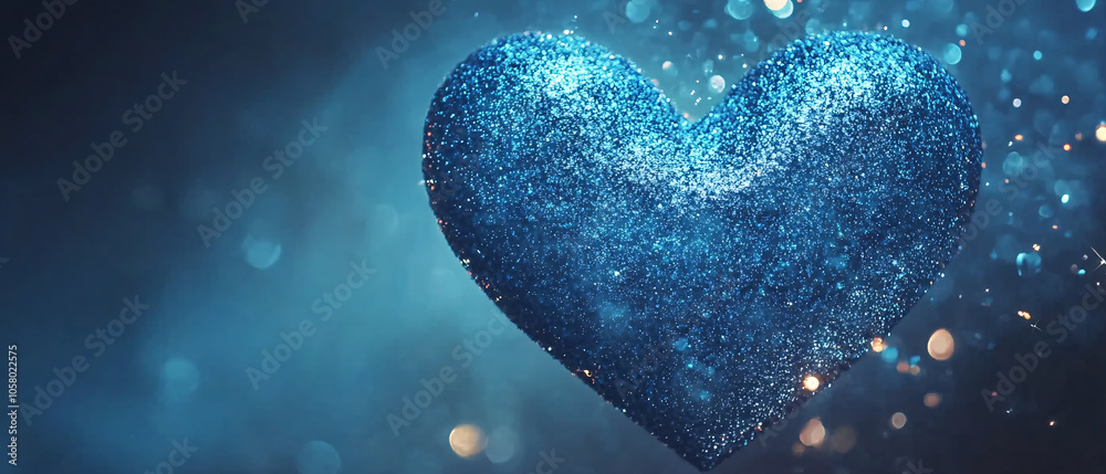 Sparkling Blue Heart with Bokeh Lights Romantic Love Concept Sparkling Blue Heart with Bokeh Lights Romantic Love Concept