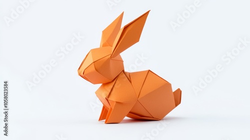 Orange Origami Rabbit Sculpture in Minimalist Style photo