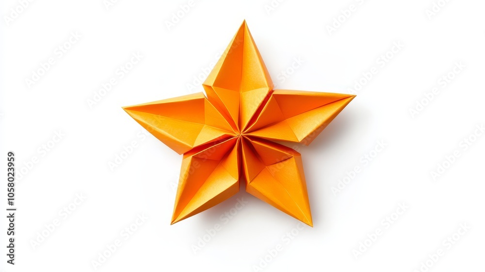 Bright Orange Origami Star on White Background