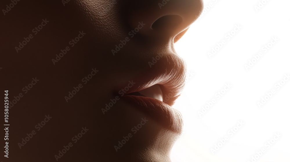 Close-up of a woman's lips showcasing delicate features and soft textures, creating an intimate and artistic perspective. Close-up of a woman's lips showcasing delicate features and soft textures, creating an intimate and artistic perspective.