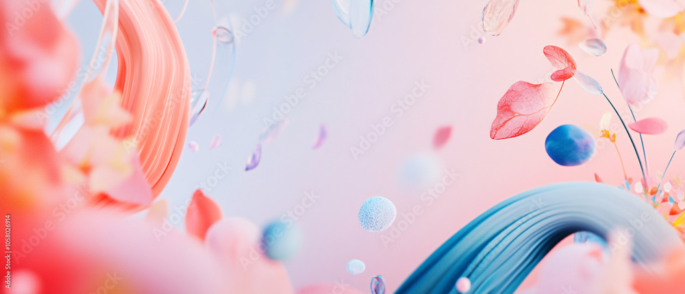 Abstract Pastel Pink and Blue Swirling Shapes with Floral Elements, Abstract Pastel Pink and Blue Swirling Shapes with Floral Elemen Abstract Pastel Pink and Blue Swirling Shapes with Floral Elements, Abstract Pastel Pink and Blue Swirling Shapes with Floral Elemen