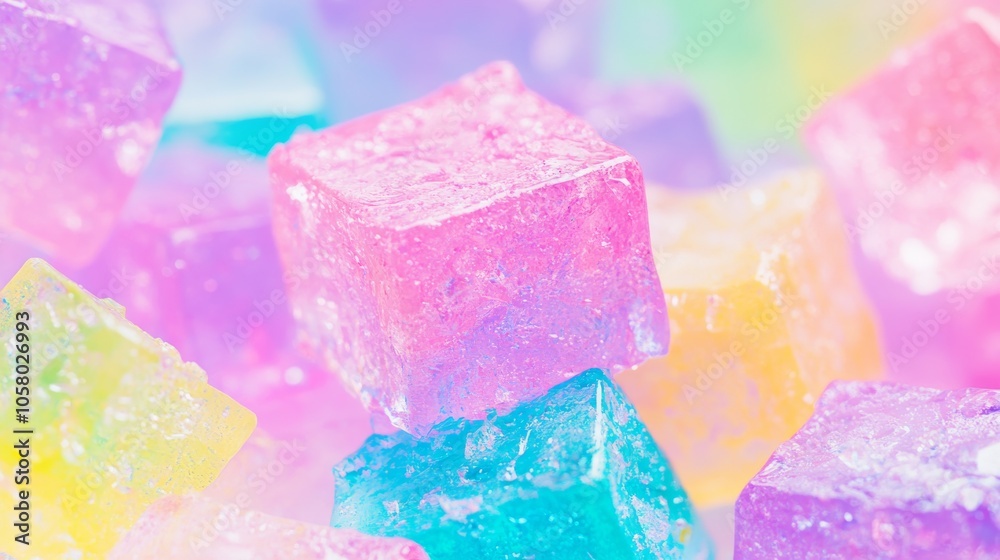 Colorful gelatin cubes in pastel hues, creating a vibrant and joyful display. Perfect for sweets and dessert-themed projects. Colorful gelatin cubes in pastel hues, creating a vibrant and joyful display. Perfect for sweets and dessert-themed projects.