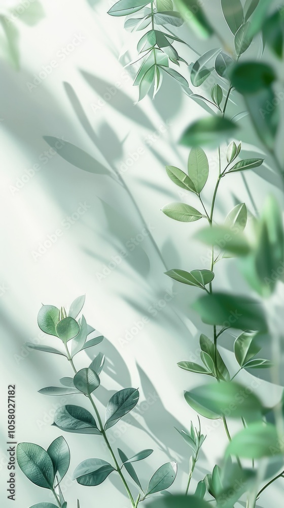 A minimalist image showcasing elegant green leaves with soft shadows in diffused sunlight. Perfect for themes of nature, serenity, and tranquility, conveying a peaceful and fresh atmosphere A minimalist image showcasing elegant green leaves with soft shadows in diffused sunlight. Perfect for themes of nature, serenity, and tranquility, conveying a peaceful and fresh atmosphere