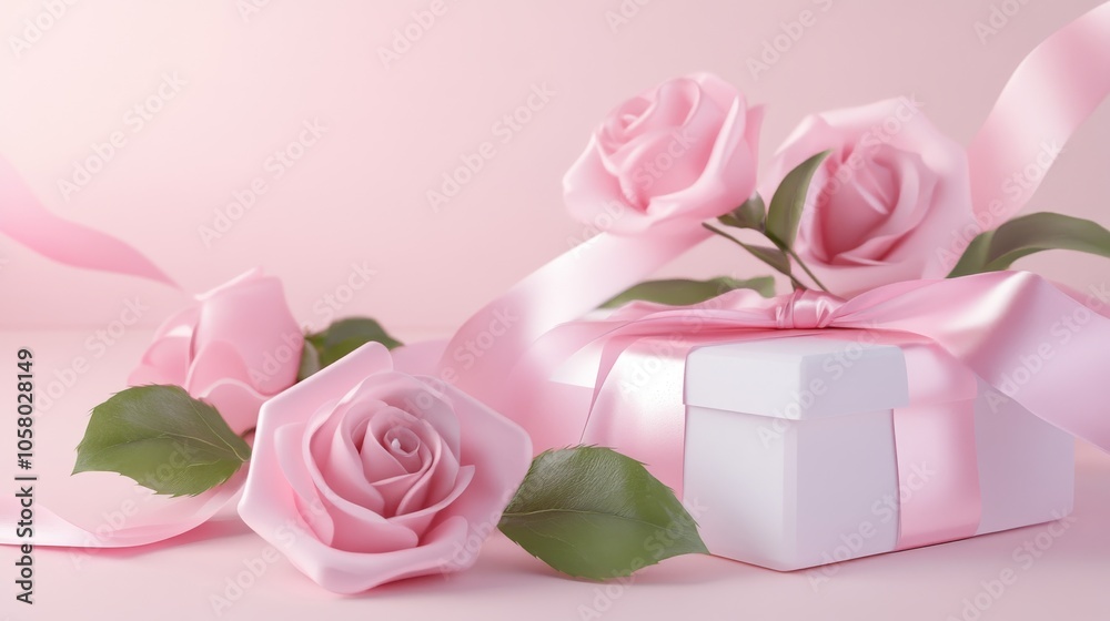 Delicate pink roses embrace a charming gift box, tied with a soft ribbon, perfect for expressing love and admiration. Delicate pink roses embrace a charming gift box, tied with a soft ribbon, perfect for expressing love and admiration.