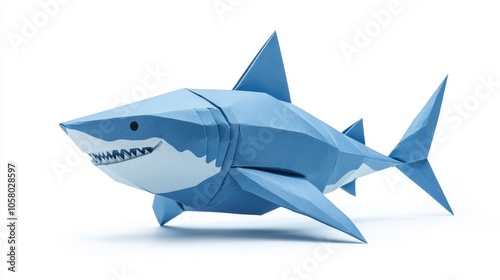 Origami Shark Model in Blue Paper Design