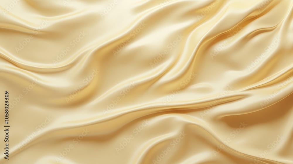 Obraz premium Elegant golden fabric texture with smooth waves and gentle folds, perfect for luxurious design concepts and fashion backgrounds.