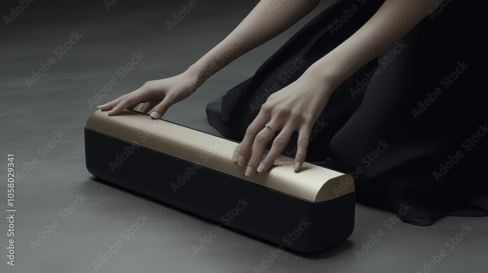 Fototapeta premium Elegant hands gently holding a modern, stylish object, showcasing a blend of minimalism and sophistication in design.