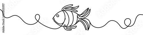 Minimalist vector illustration depicting a fish swimming, created with a continuous line