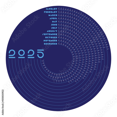 Blue Circular 2025 Calendar creative design