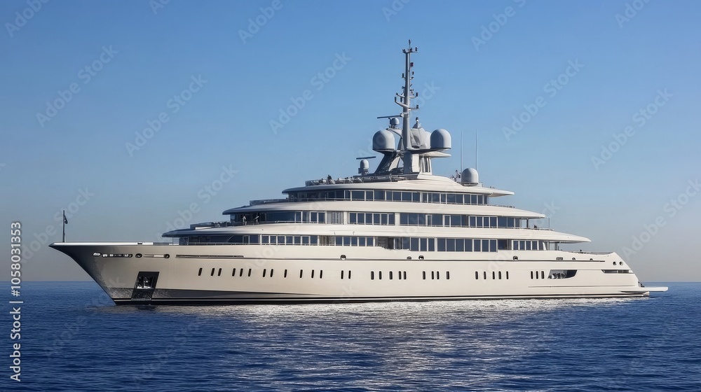 Luxurious yacht sailing on a calm ocean under a clear blue sky, embodying elegance and lifestyle at sea. Luxurious yacht sailing on a calm ocean under a clear blue sky, embodying elegance and lifestyle at sea.