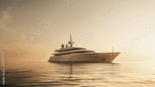 Luxurious yacht sailing on calm waters during a stunning sunset, creating an atmosphere of elegance and tranquility.