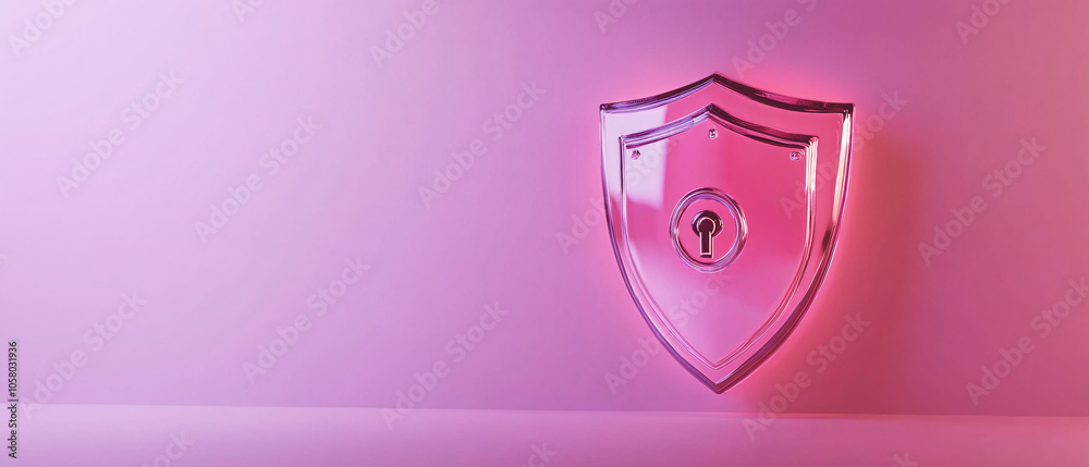 Glass Shield with Keyhole on Pink Background Security Concept Glass Shield with Keyhole on Pink Background Security Concept