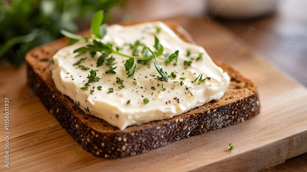 Herbed cream cheese on rye bread Herbed cream cheese on rye bread