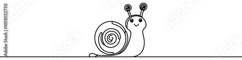 Simple line art illustration of a snail crawling is perfect for nature and wildlife themed projects