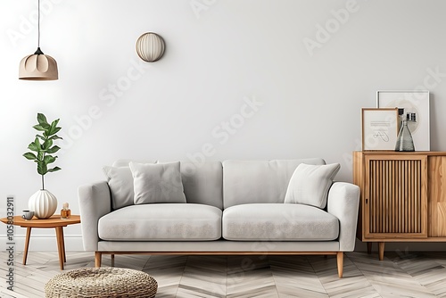 Modern Interior of Stylish Living Room ,Wall Mock Up, Frame , Poster with Beautiful Background, 3d render