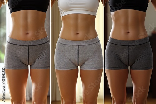 Before and after collage of three womens backs in gray athletic shorts symbolizing body transformation fitness progress and wellness goals with an emphasis on self improvement photo