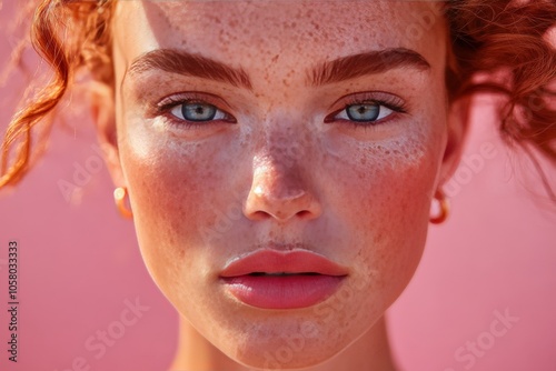 Close up of young woman with red freckles in natural lighting symbolizing beauty diversity facial uniqueness and trend in natural beauty with emphasis on individual skin tones