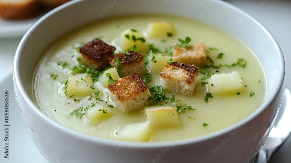 Leek and potato soup with crouton Leek and potato soup with crouton