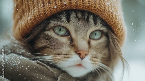 Winter Whiskers: Cozy Cat Embraces the Snowy Season photo