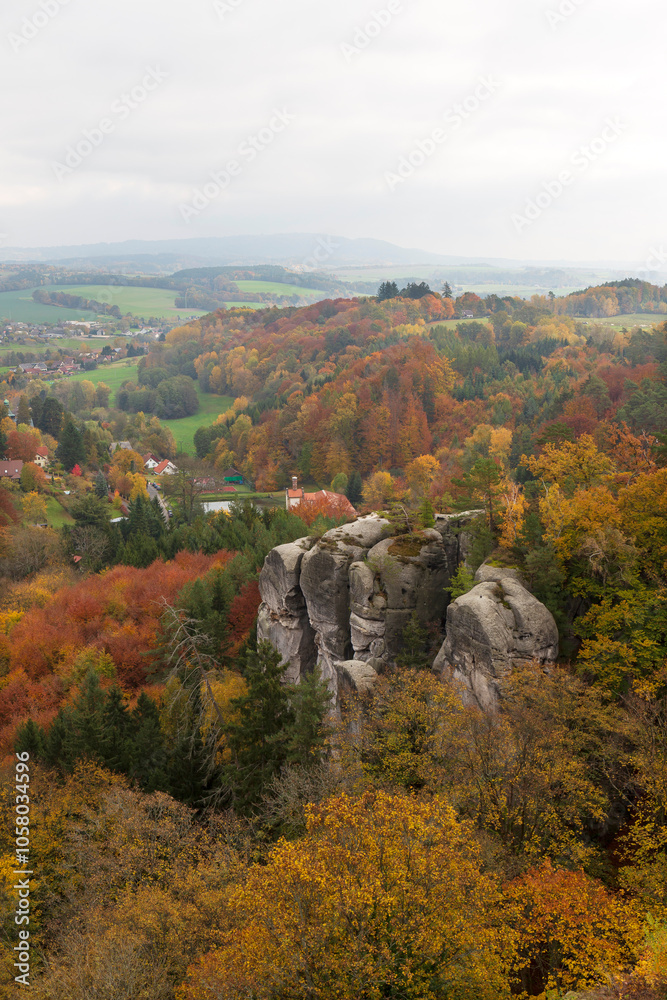 Colorful autumn Landscape in Bohemian Paradise, Czech Republic