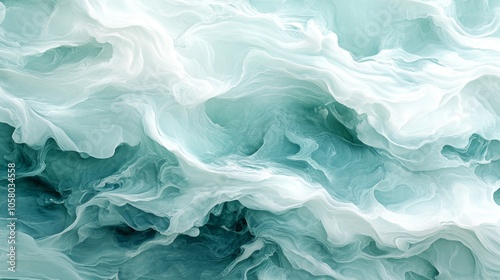 An abstract background featuring gentle wave patterns in soft shades of teal and white, creating a fluid and serene visual effect