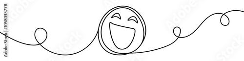 Simple line art illustration of a laughing face emoji on a white background. Vector illustration.