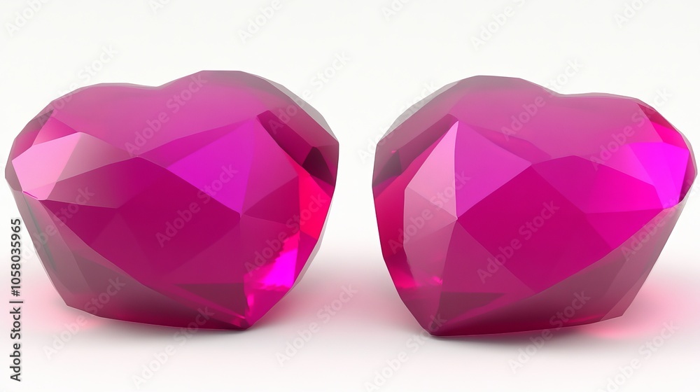Two shiny, pink heart-shaped gemstones, perfect for symbolizing love and affection in your designs or projects.