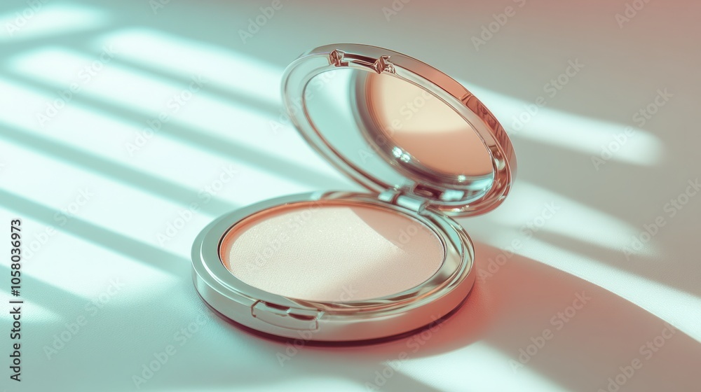A delightful image of a single powder compact with artistic packaging, set on a white background, captured in stunning detail using a Canon lens. A delightful image of a single powder compact with artistic packaging, set on a white background, captured in stunning detail using a Canon lens.