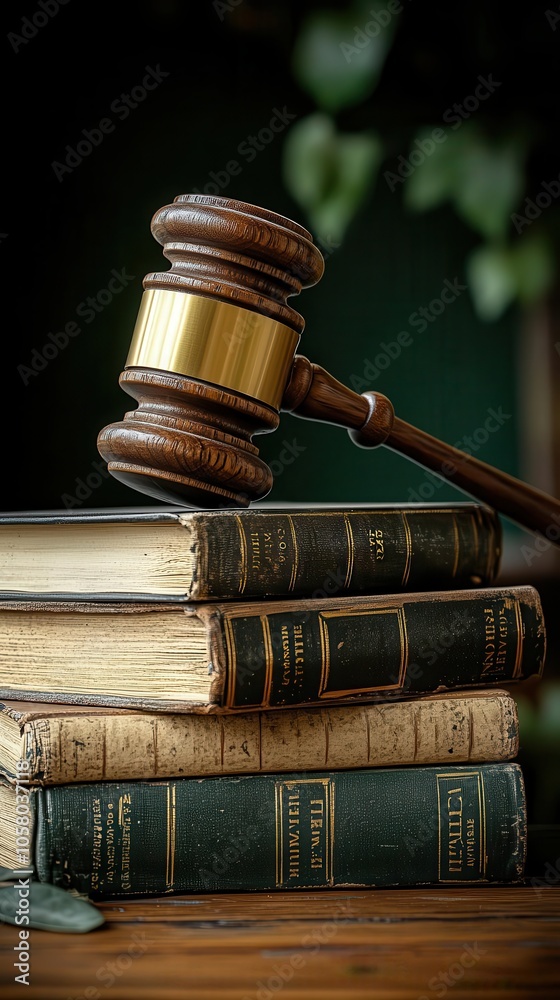 judges gavel resting on a stack of law books in a sophisticated office space capturing the essence of legal authority and the weight of justice in a professional setting judges gavel resting on a stack of law books in a sophisticated office space capturing the essence of legal authority and the weight of justice in a professional setting