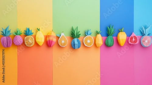 Colorful Paper Fruit Decoration on Vibrant Background