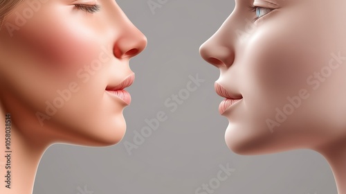 A close-up view of a human face and a mannequin, showcasing beauty, contrast, and artistic expression in makeup and features.